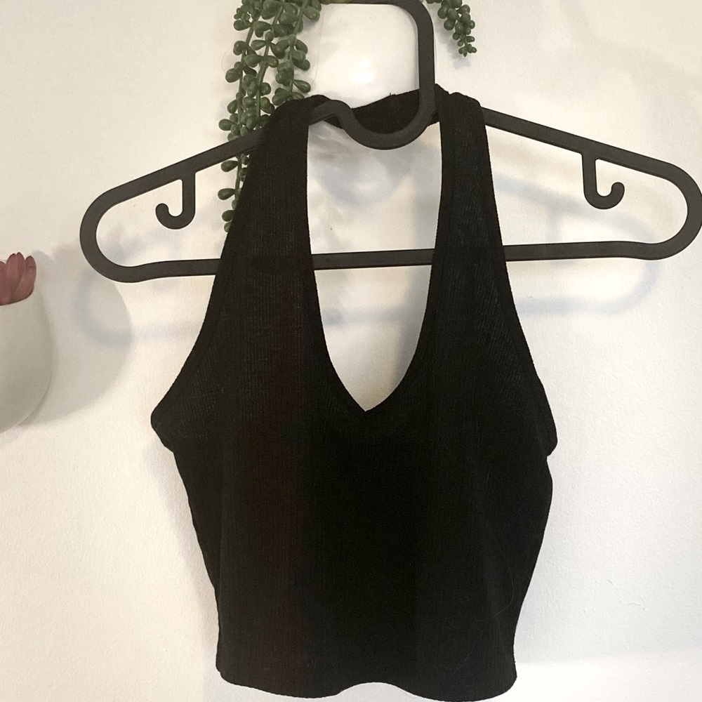 SHEIN black v-neck halter tank
